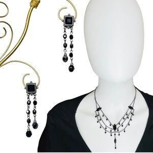 Cheryl Reis - Gunmetal Multi-Chain Swarovski Crystal Necklace & Earrings
